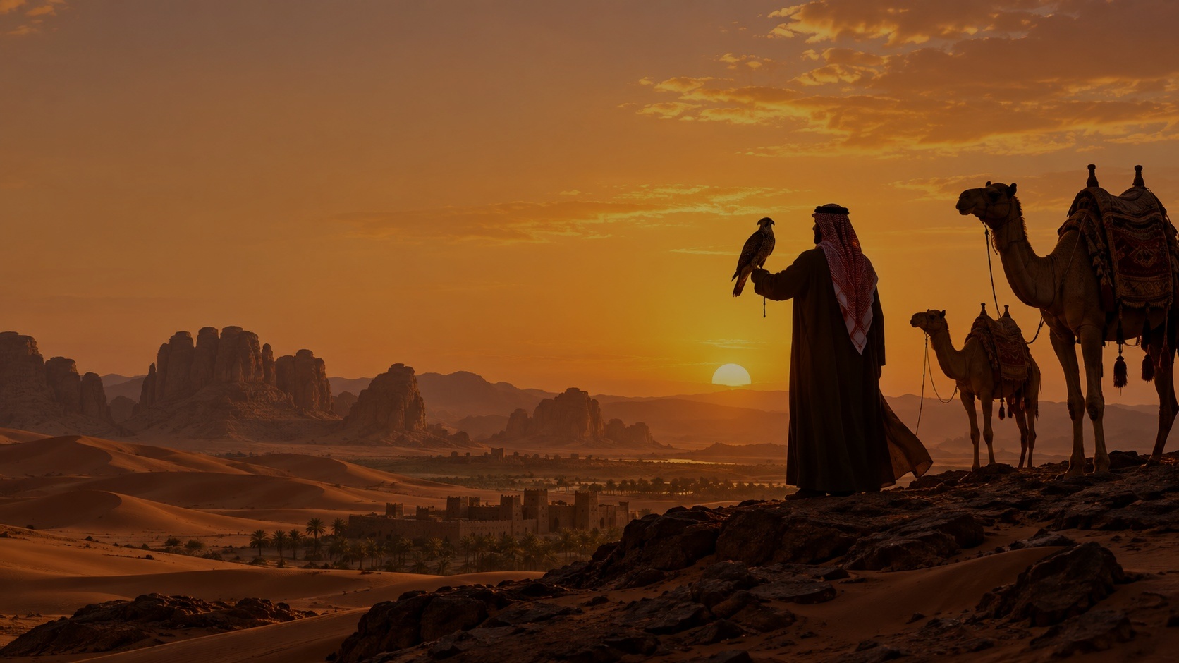 غروب الشمس في الصحراء