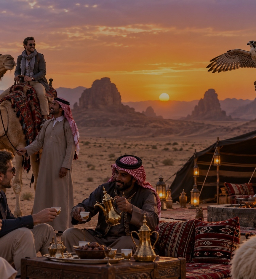 ضيافة قهوة عربية عند الغروب